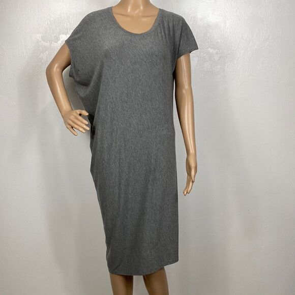 Athleta Draped Heather Gray Short Sleeves Midi Dress - Picture 1 of 8